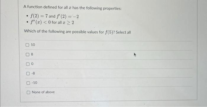 Solved A function defined for all x has the following | Chegg.com