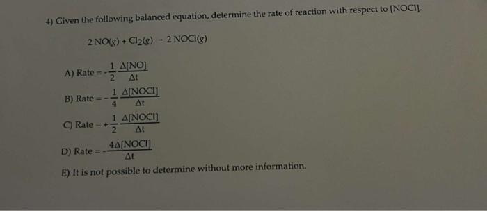 Solved 4 Given The Following Balanced Equation Determine