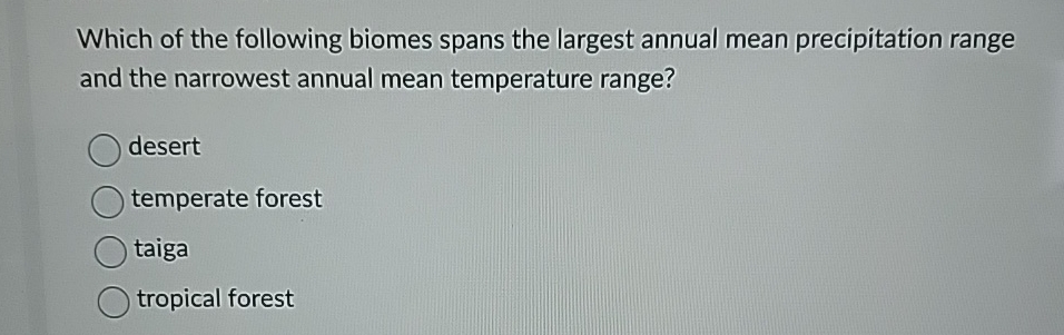 Solved Which Of The Following Biomes Spans The Largest | Chegg.com