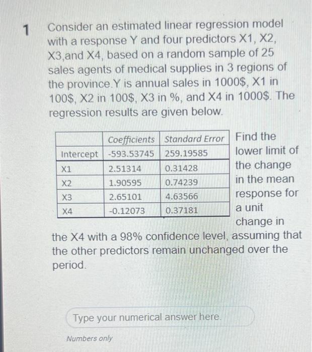 Solved 1 Consider an estimated linear regression model with | Chegg.com