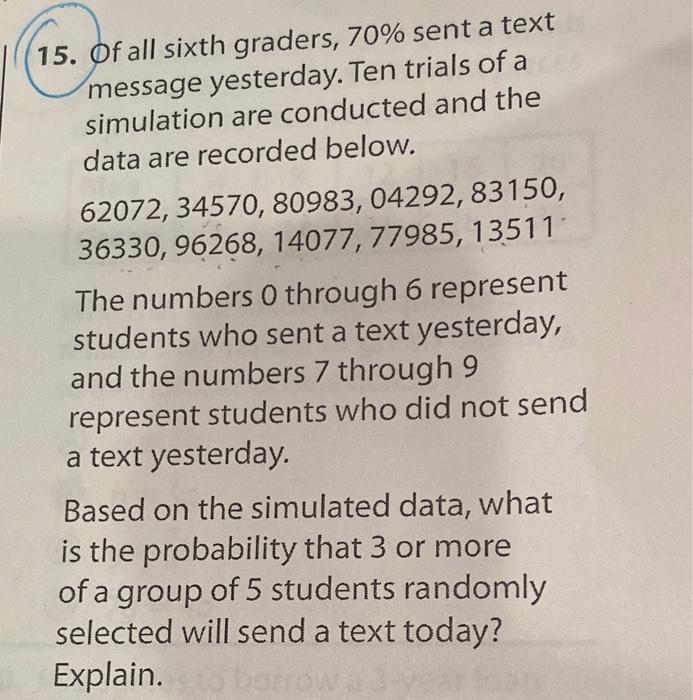 Solved 15. Of all sixth graders, 70% sent a text message | Chegg.com