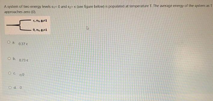 Solved A system of two energy levels €1= 0 and E= € (see | Chegg.com