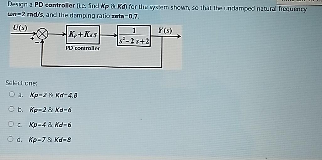Solved Design a PD controller (i.e. find Kp & Kd) for the | Chegg.com