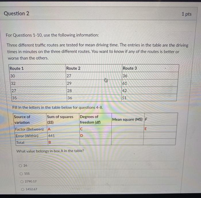 Solved Question 1 1 pts For Questions 1-10, use the | Chegg.com
