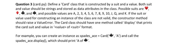 Solved Question 3 (card.py): Define a 'Card' class that is | Chegg.com
