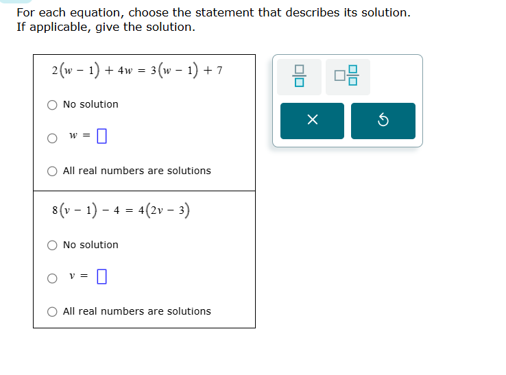 Solved For each equation, choose the statement that | Chegg.com