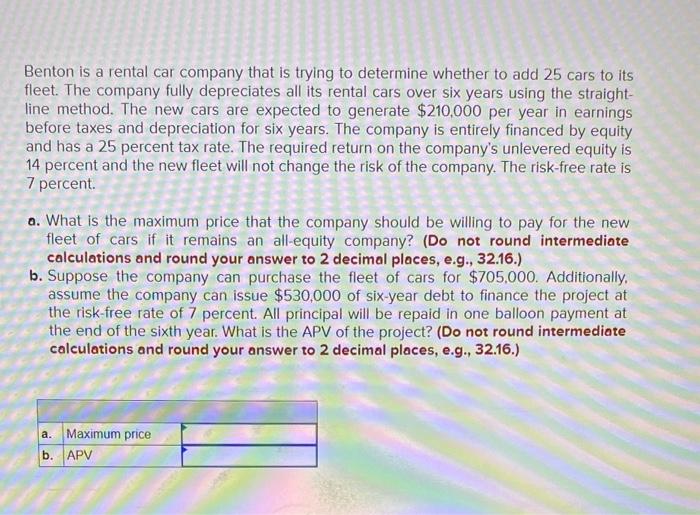 Solved Benton is a rental car company that is trying to