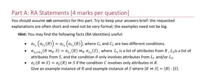Part A: RA Statements [4 marks per question] You | Chegg.com
