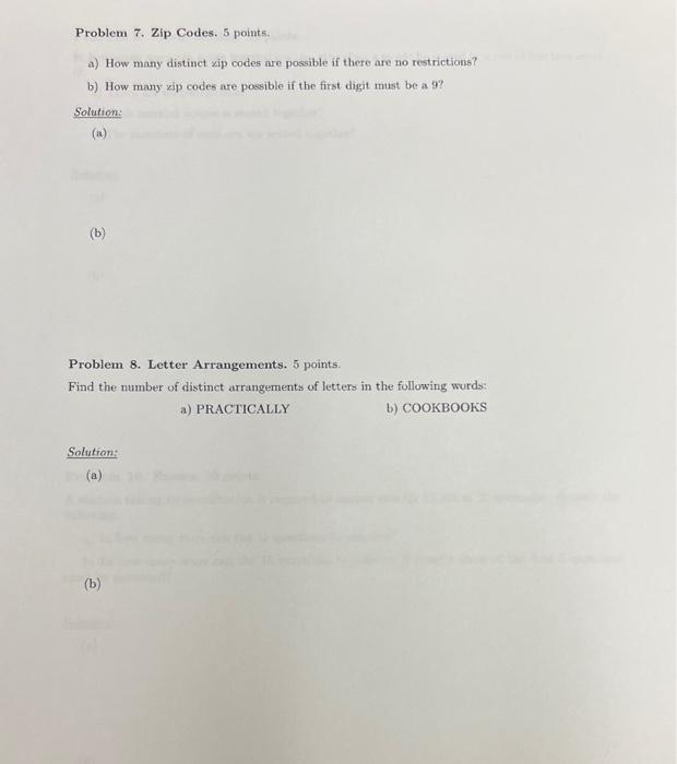 Solved Problem 7. Zip Codes. 5 point5. a) How many distinct