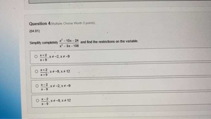 solved multiple choice $108,000 decrease $27,000... Solved Question 4 Multiple Choice Worth 2 points) (04.01) | Chegg.com