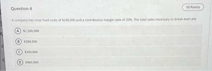 Solved Question 4 10 Points A company has total fixed costs | Chegg.com