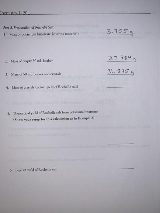 Solved Report Sheet Preparation of Rochelle Salt Name Date