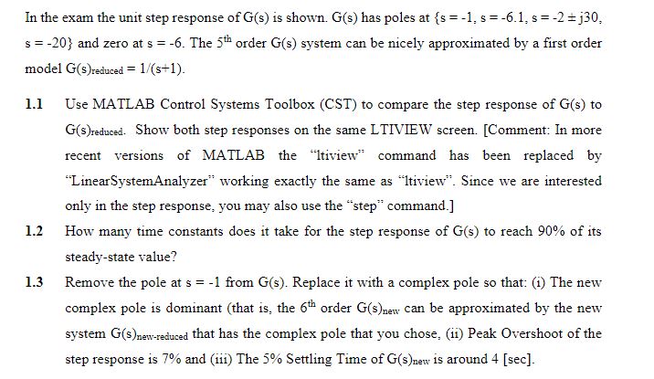 Solved In the exam the unit step response of G(s) ﻿is shown. | Chegg.com