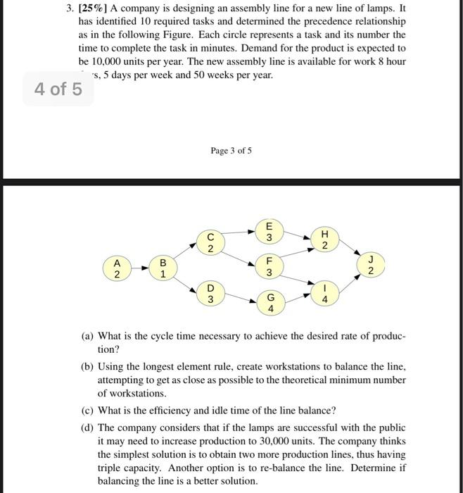 Solved 3. [25%] A company is designing an assembly line for | Chegg.com