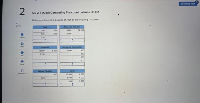 Solved OS 2-7 (Algo) Computing T-account balance LO C2 | Chegg.com