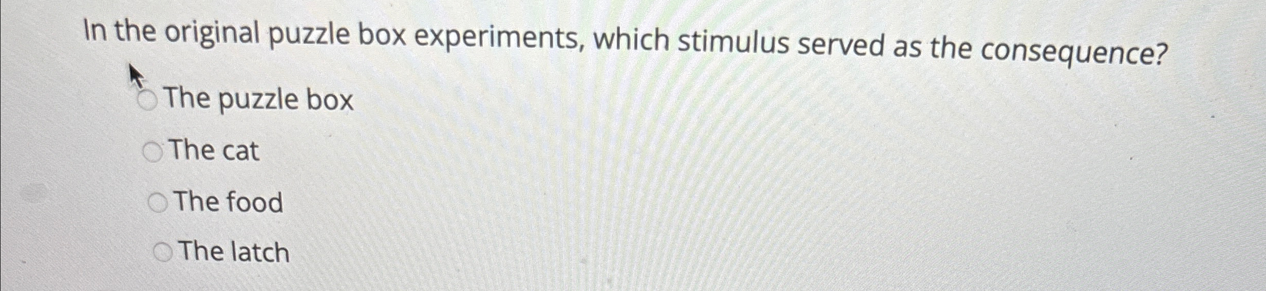Solved In the original puzzle box experiments, which