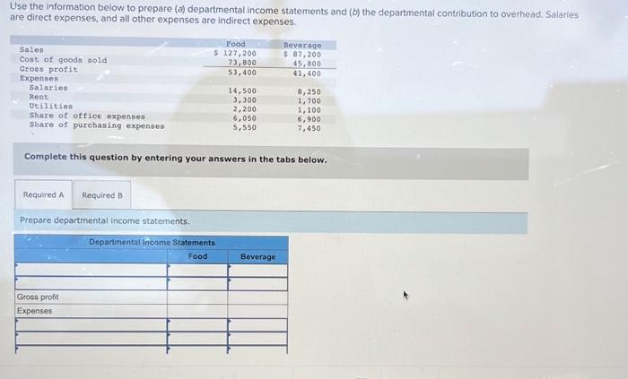 Use The Information Below To Prepare (a) Departmental | Chegg.com