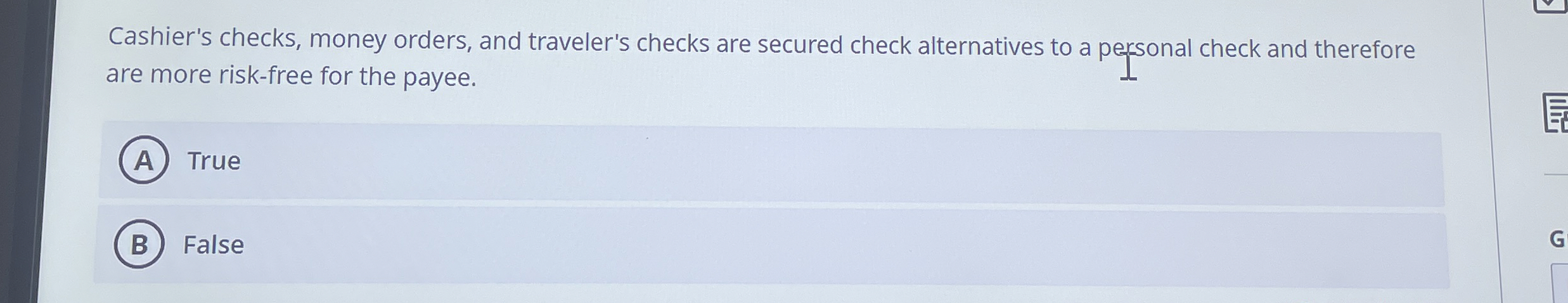 Solved Cashier's checks, money orders, and traveler's checks | Chegg.com