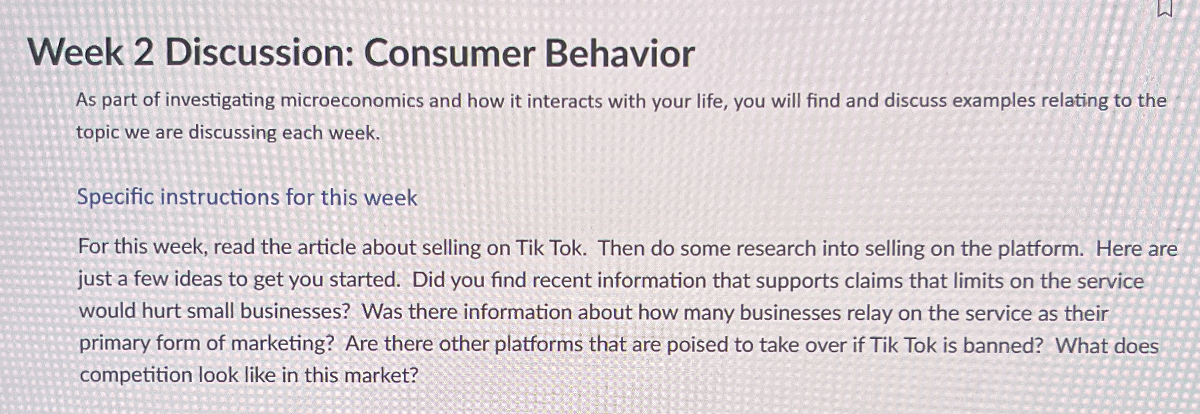 Solved Week 2 ﻿Discussion: Consumer BehaviorAs part of | Chegg.com
