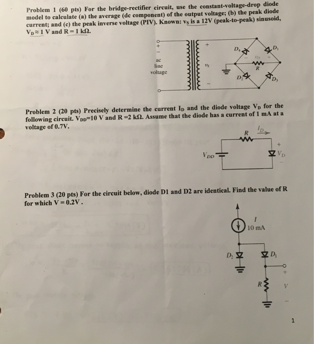 Solved Problem 1 (60 pts) For the bridge-rectifier circuit, | Chegg.com