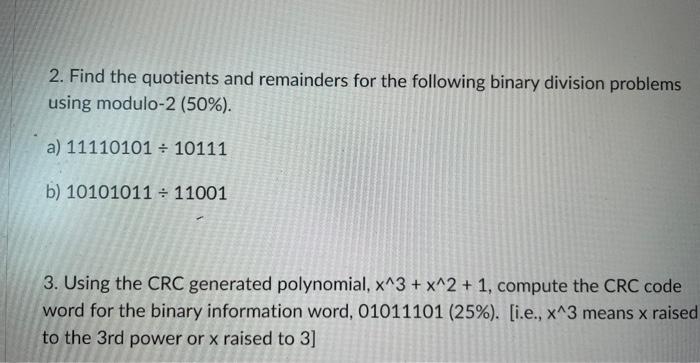Solved How do you solve 2a and 2b. please use modulo 2 | Chegg.com
