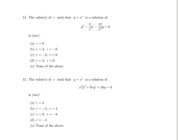 Y E R Solved The value(s) of r such that y=xr is a solution | Chegg.com