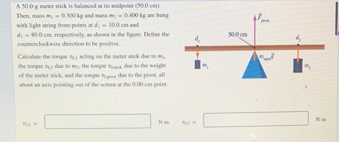 Solved phar 50.0 cm d A 50.0-3 meter stick is balanced at | Chegg.com