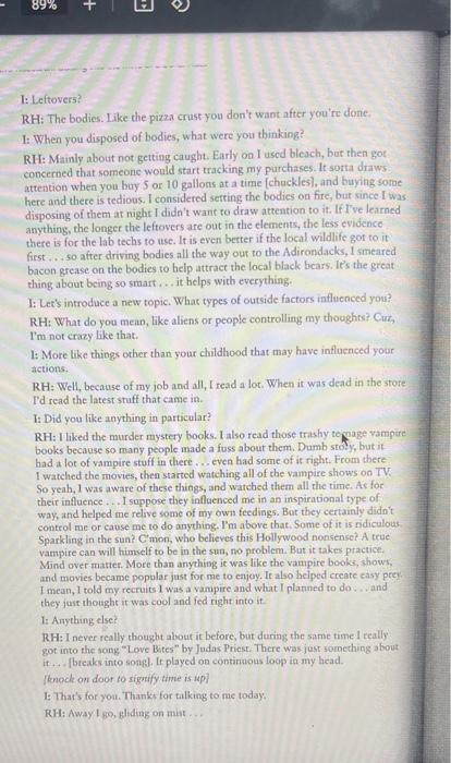 Solved Excerpt of Interview Transcript INTERVIEWER (I): | Chegg.com