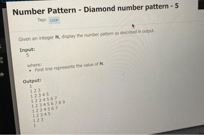Solved Number Pattern - Diamond number pattern - 5 Tags: | Chegg.com