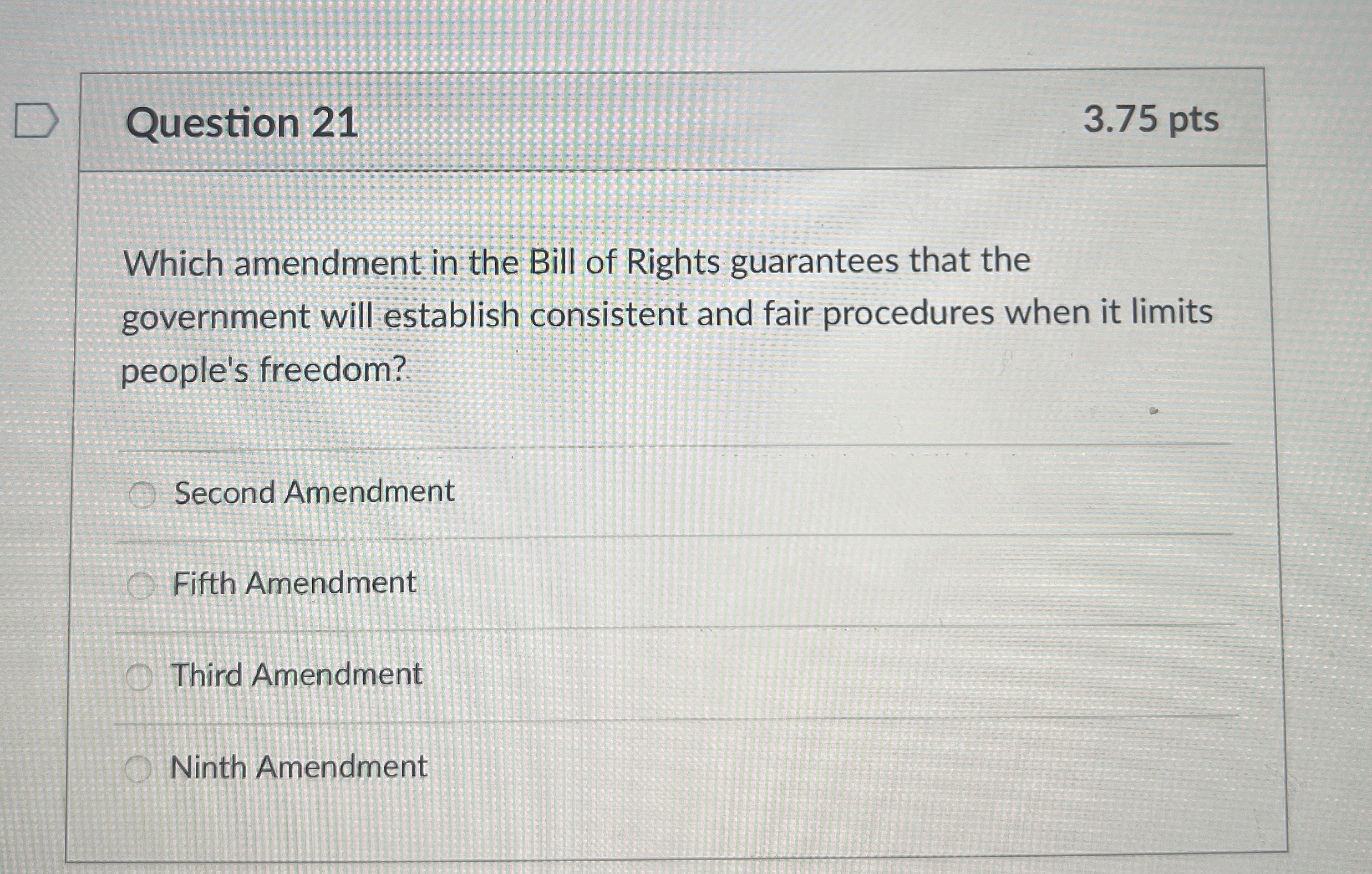 Solved Question 213.75 ﻿ptsWhich amendment in the Bill of | Chegg.com