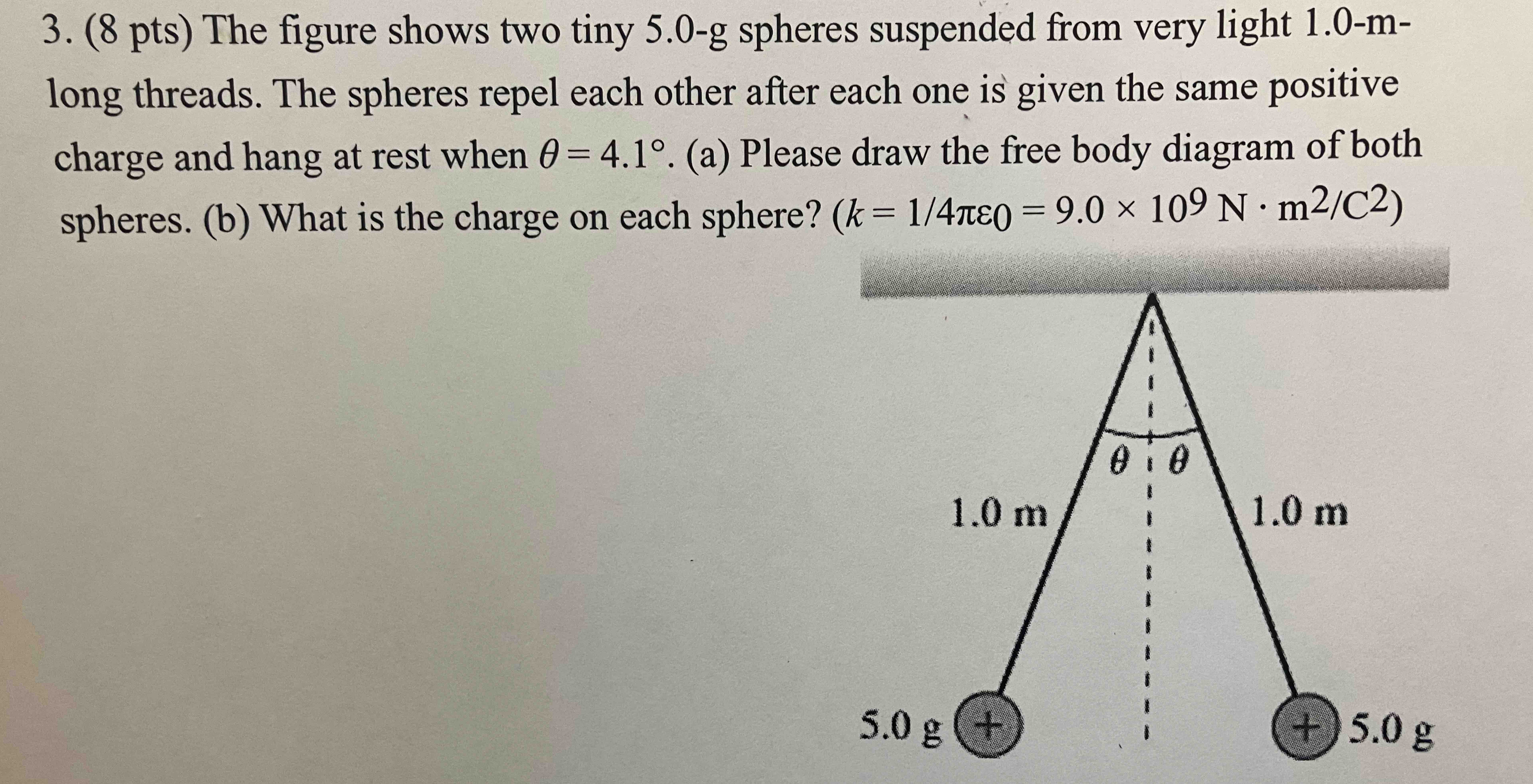 Solved The Figure Shows Two Tiny 5 0g ﻿spheres Suspended