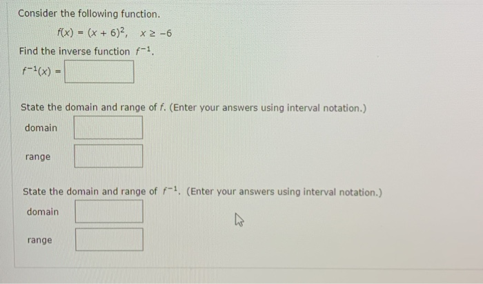 Solved Consider the following function. f(x) = (x + 6)2, x | Chegg.com