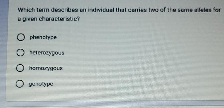 Solved Which term describes an individual that carries two | Chegg.com