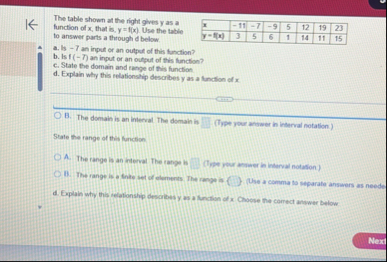 Solved The table shown at the right gives y as a function | Chegg.com