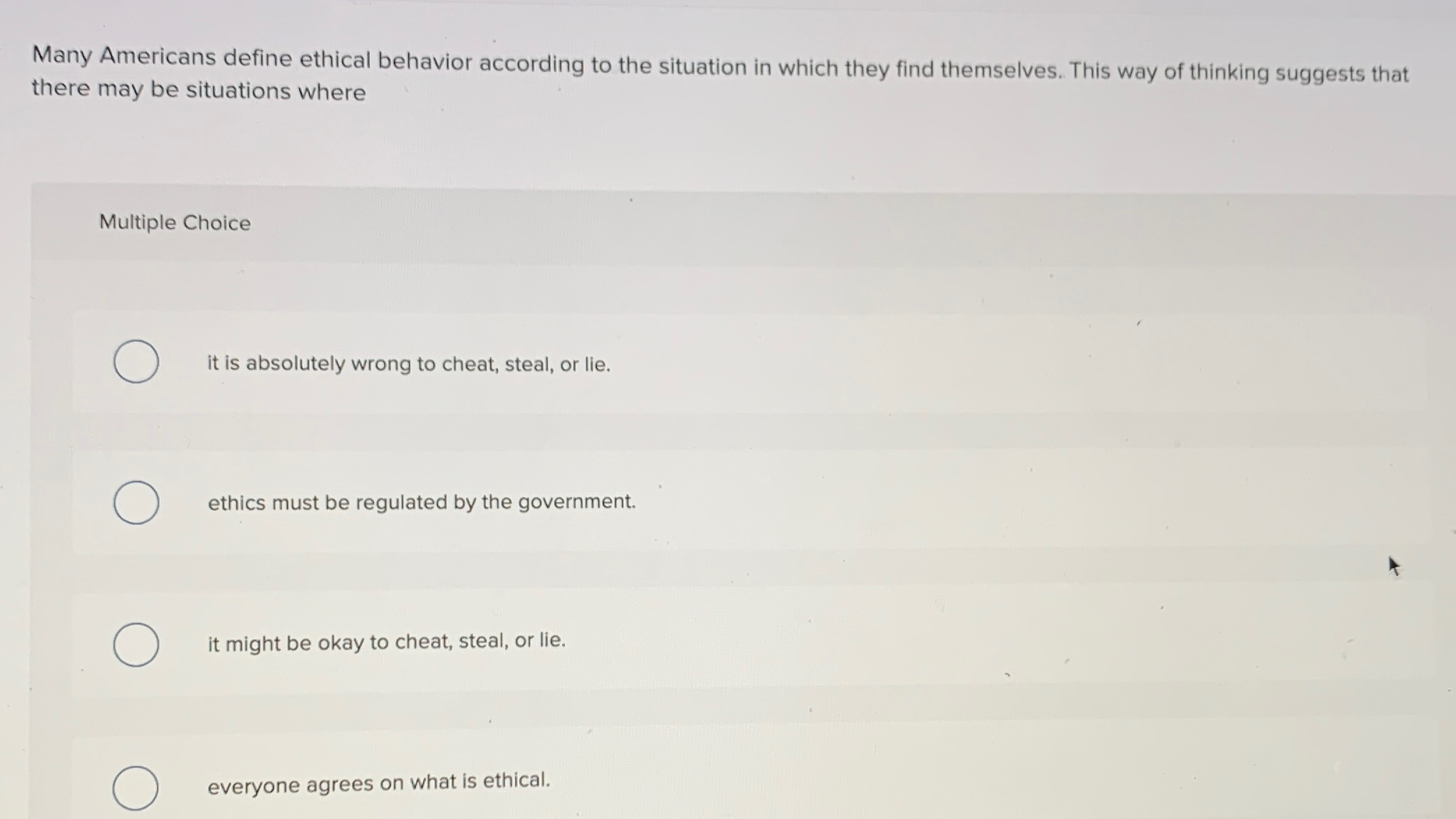 Solved Many Americans define ethical behavior according to | Chegg.com