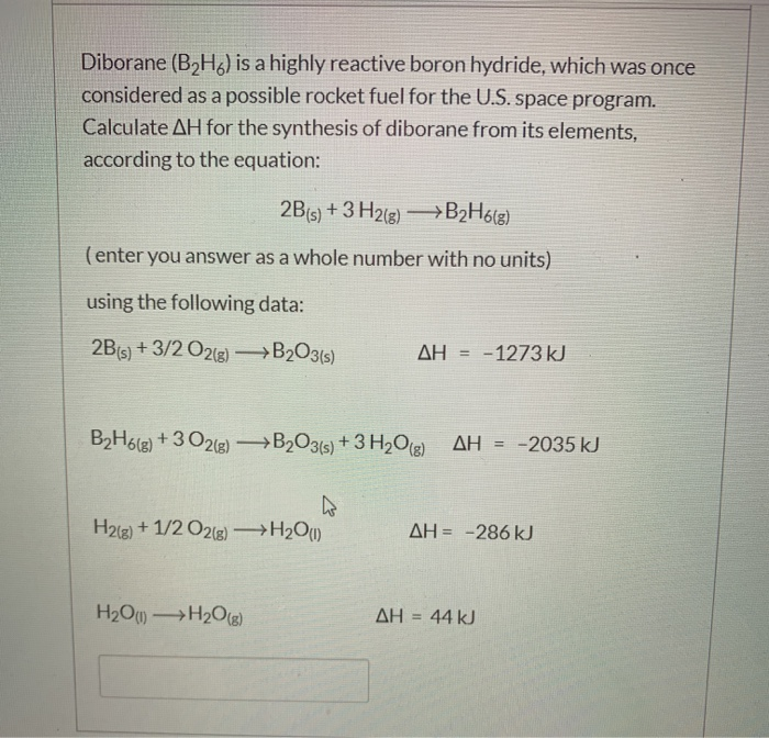 Solved Diborane (B2H6) Is A Highly Reactive Boron Hydride, | Chegg.com