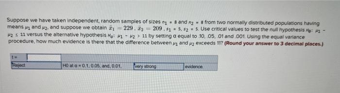 Solved Suppose We Have Taken Independent Random Samples Of