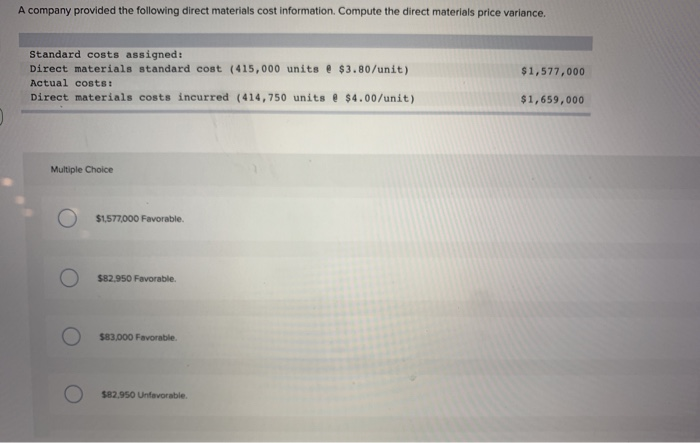 Solved A company provided the following direct materials | Chegg.com