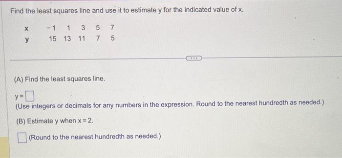 Solved Find the least squares line and use it to estimate y | Chegg.com