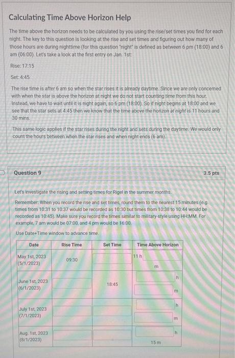 Solved Calculating Time Above Horizon Help The time above | Chegg.com