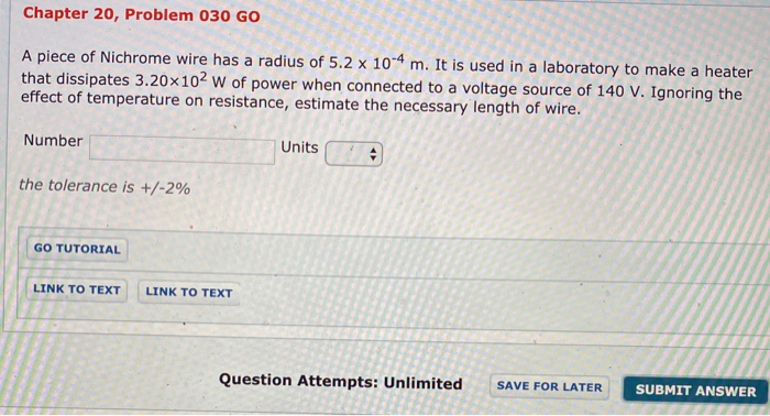 Solved Chapter 20, Problem 030 GO A piece of Nichrome wire | Chegg.com