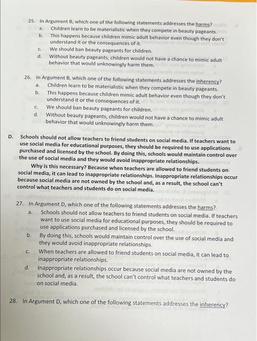 Solved A C. D. A. B. 25. In Argument B, Which One Of The | Chegg.com