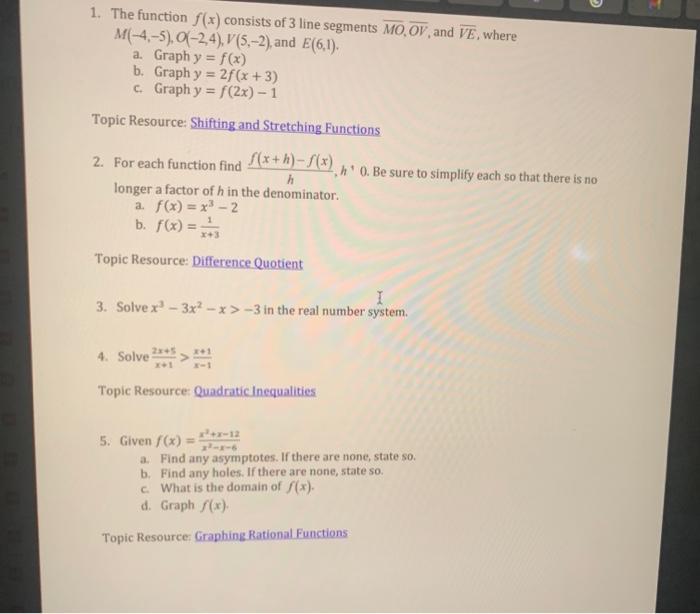 Solved 1. The function f(x) consists of 3 line segments | Chegg.com