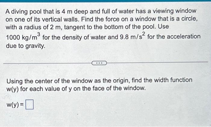 A diving pool that is 4 m deep and full of water has | Chegg.com