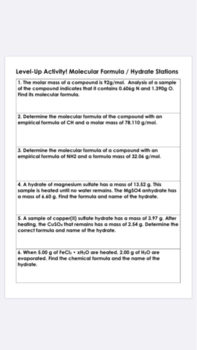 Level Up Activity Molecular Formula Hydrate Chegg Com