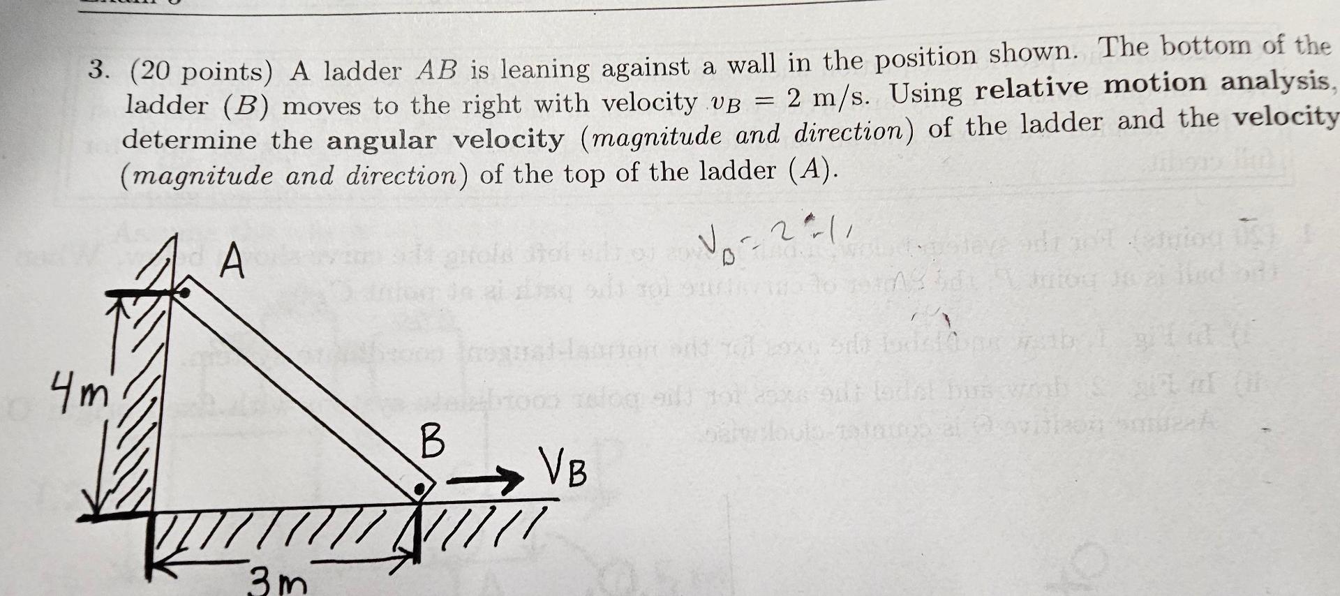 Solved 3. (20 points) A ladder AB is leaning against a wall | Chegg.com