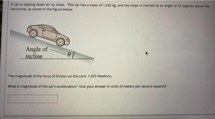 Solved 70 A car is slipping down an icy slope. This car has | Chegg.com