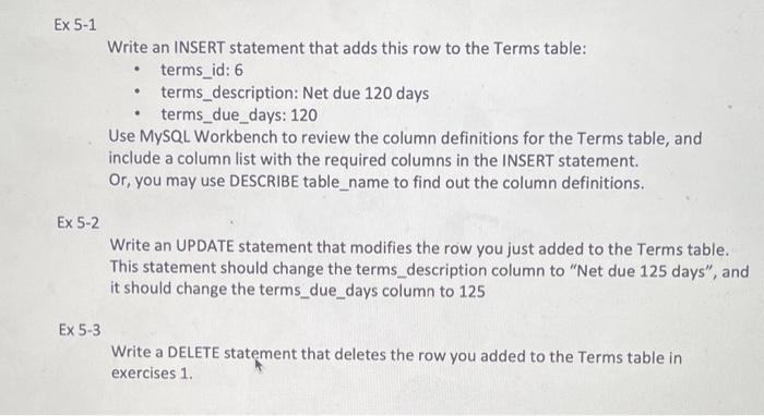 Solved Ex 5-1 Write an INSERT statement that adds this row | Chegg.com