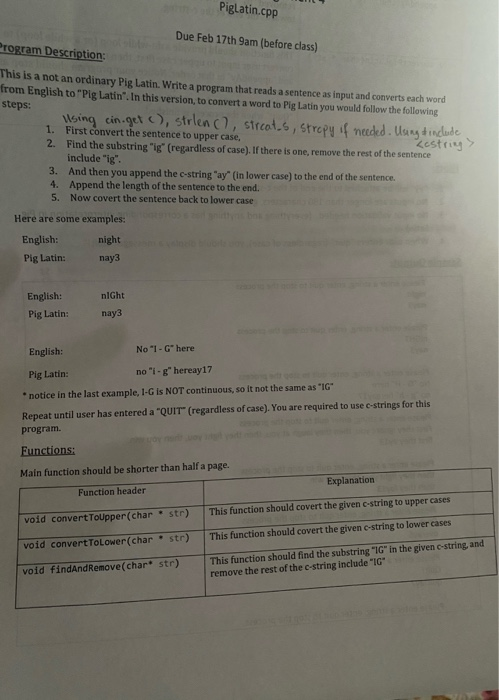 Solved Piglatin.cpp Due Feb 17th 9am (before class) Program | Chegg.com