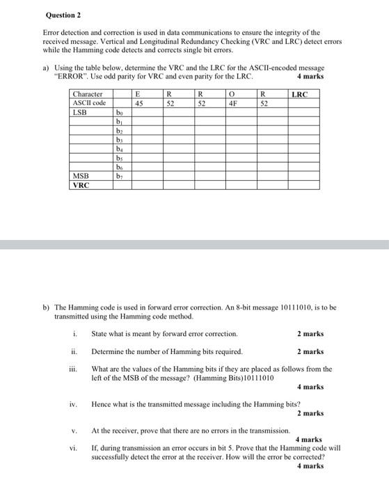 Solved Question 2 Error Detection And Correction Is Used In | Chegg.com